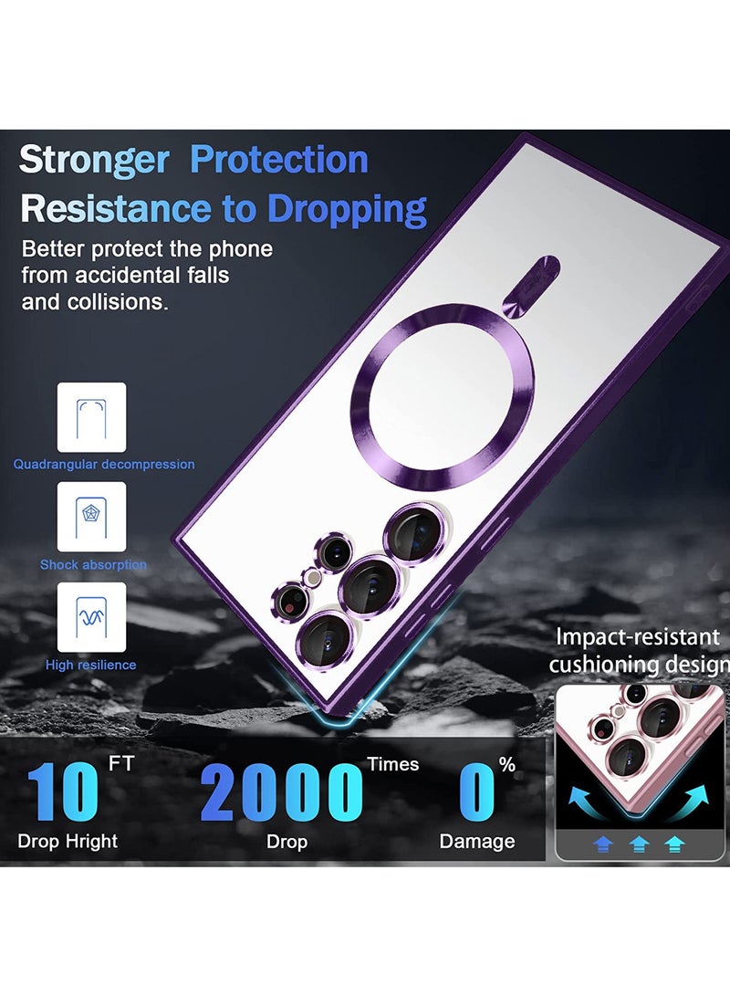 دبليو تيك غطاء حماية من مادة PC الهجينة الفاخرة المقاومة للصدمات لهاتف سامسونج جالاكسي S24 Ultra 5G 2024 شفاف/أرجواني - Image 2