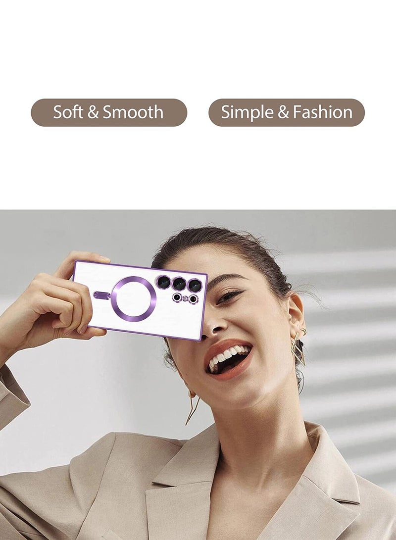 دبليو تيك غطاء حماية من مادة PC الهجينة الفاخرة المقاومة للصدمات لهاتف سامسونج جالاكسي S24 Ultra 5G 2024 شفاف/أرجواني - Image 4