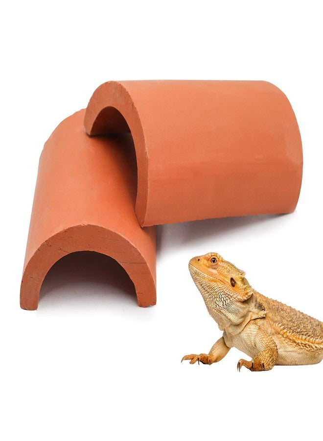 Neeenn 2 Pack Reptile Hide Cave, Natural Terracotta Lizard Habitat Hideout, Bearded Dragon Food Bowl, Tank Terrarium & Aquarium Decor Accessories for Hermit Crab Leopard Gecko Snake Spider Hamster Turtle - Image 1