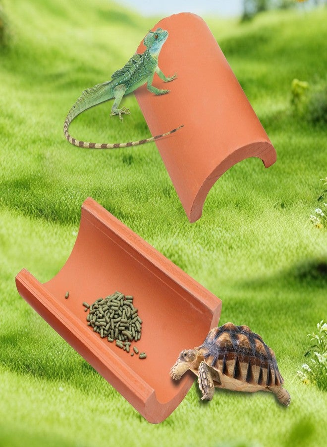 Neeenn 2 Pack Reptile Hide Cave, Natural Terracotta Lizard Habitat Hideout, Bearded Dragon Food Bowl, Tank Terrarium & Aquarium Decor Accessories for Hermit Crab Leopard Gecko Snake Spider Hamster Turtle - Image 3