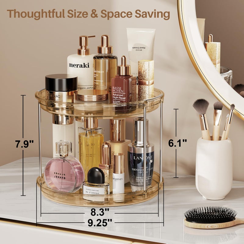 LAMU 2 Tier Lazy Susan Turntable Organizer 9.25'' Rotating Spice Rack Organization for Cabinet, Kitchen, Pantry, Countertop, Bathroom, Vanity, Medicine Cabinet Organizer, Amber - Image 4