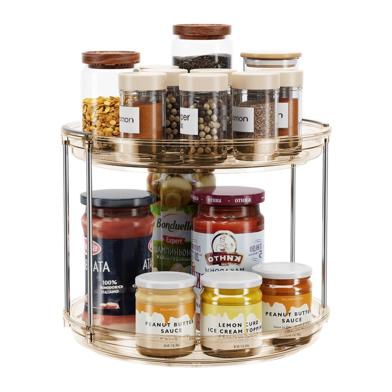 LAMU 2 Tier Lazy Susan Turntable Organizer 9.25'' Rotating Spice Rack Organization for Cabinet, Kitchen, Pantry, Countertop, Bathroom, Vanity, Medicine Cabinet Organizer, Amber - Image 1