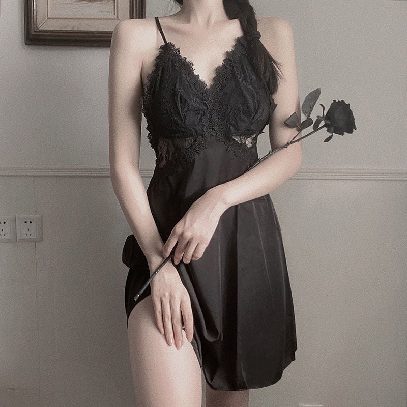 Elegant Lace-Trimmed Nightgown - Smooth Silk-Touch Sleepwear Slip Dress for Women - Image 3