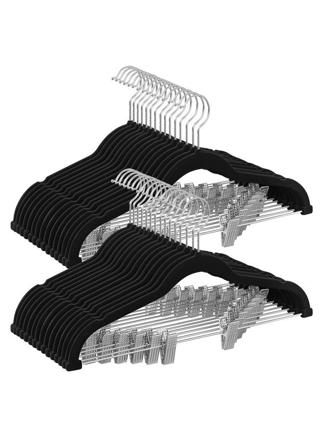 SONGMICS SONGMICS 30-Pack Pants Hangers, 16.7-Inch Long Velvet Hanger with Adjustable Clips, Heavy-Duty, Non-Slip Skirt Hangers, Space-Saving for Pants, Skirts, Coats, Dresses, Black UCRF12B30 - Image 1
