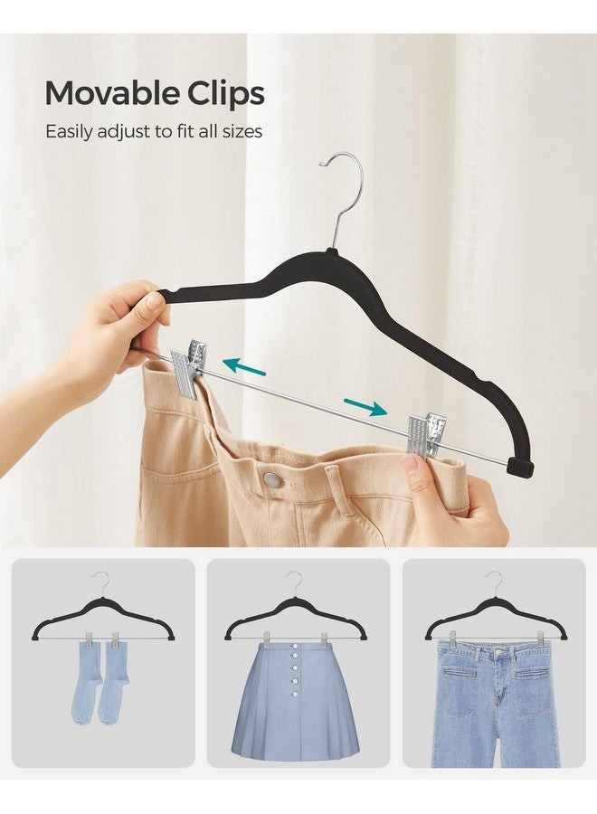 SONGMICS SONGMICS 30-Pack Pants Hangers, 16.7-Inch Long Velvet Hanger with Adjustable Clips, Heavy-Duty, Non-Slip Skirt Hangers, Space-Saving for Pants, Skirts, Coats, Dresses, Black UCRF12B30 - Image 3
