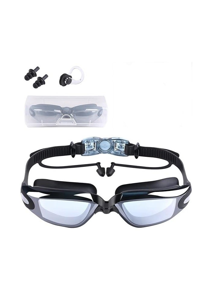 Generic Swim Goggles, Swimming Pool Glasses Strap Clear Lens for Adult Men Women Kids Youth No Leaking Anti Fog Safety UV Protection Waterproof (Black) - Image 1