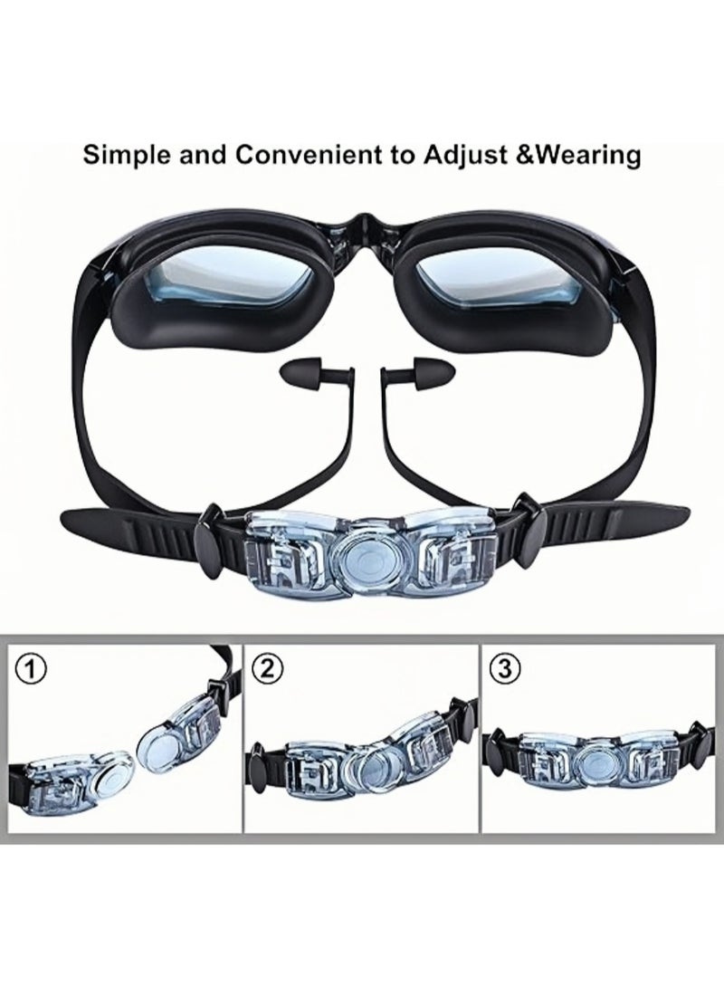 Generic Swim Goggles, Swimming Pool Glasses Strap Clear Lens for Adult Men Women Kids Youth No Leaking Anti Fog Safety UV Protection Waterproof (Black) - Image 2