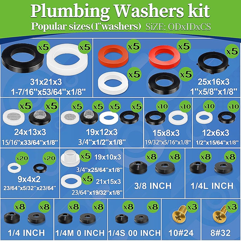 ZDBB 258 Pcs 2-in-1 Spigot Washer & Hose Gasket Kit for Assorted Outdoor Faucet Garden Hose Valve Stem Worn Out Plumber Outside Faucet Bib Shower Gasket Repair Set - Image 3