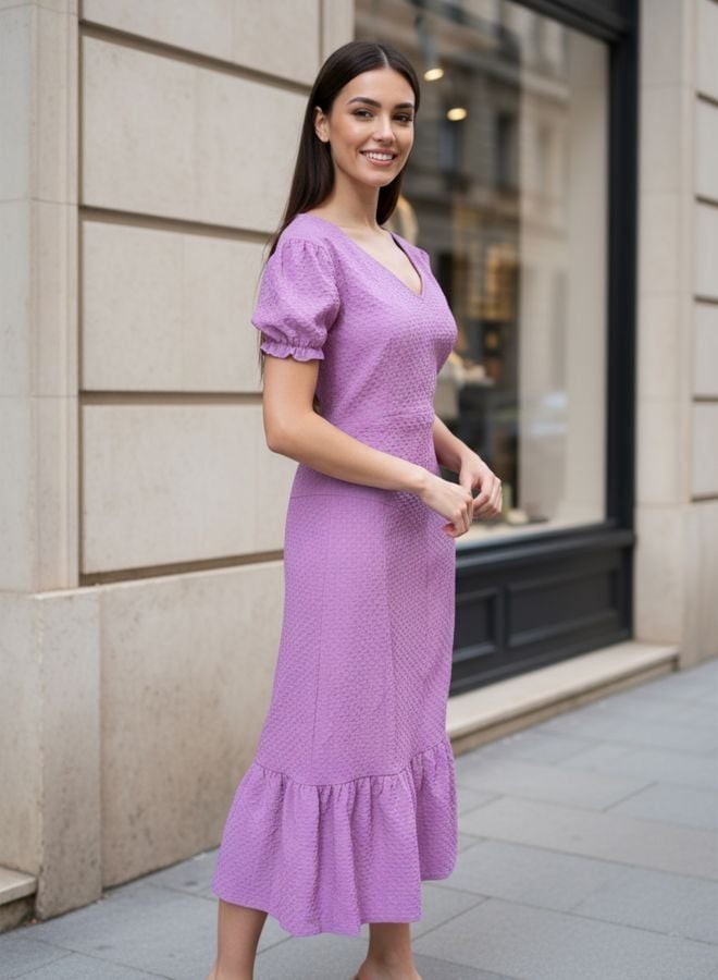 Freehand Women Fit and Flared Textured V-Neck Short Sleeve Maxi Dress - Image 2
