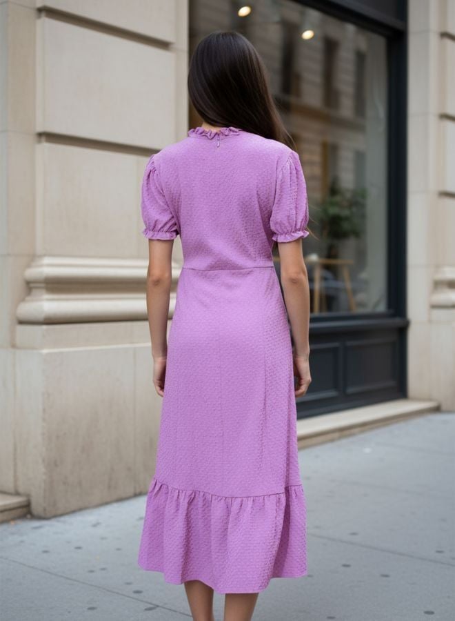 Freehand Women Fit and Flared Textured V-Neck Short Sleeve Maxi Dress - Image 5