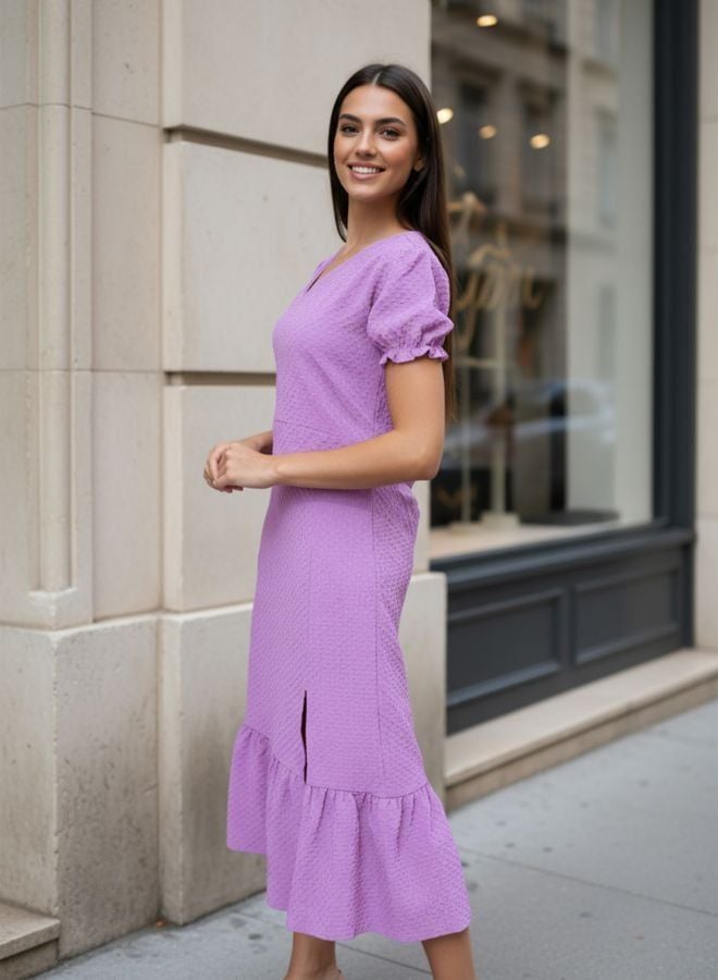 Freehand Women Fit and Flared Textured V-Neck Short Sleeve Maxi Dress - Image 3