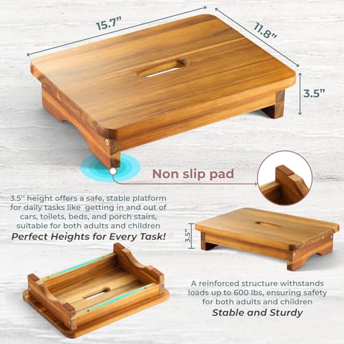 Carpentray Wooden Step Stool, 3.5'' One Step Stool for Adults, Wooden Beside with 550 Lbs Load Capacity, Heavy Duty/Durable Construction Safe for Bedroom/Kitchen (3.5in Height) - Image 3