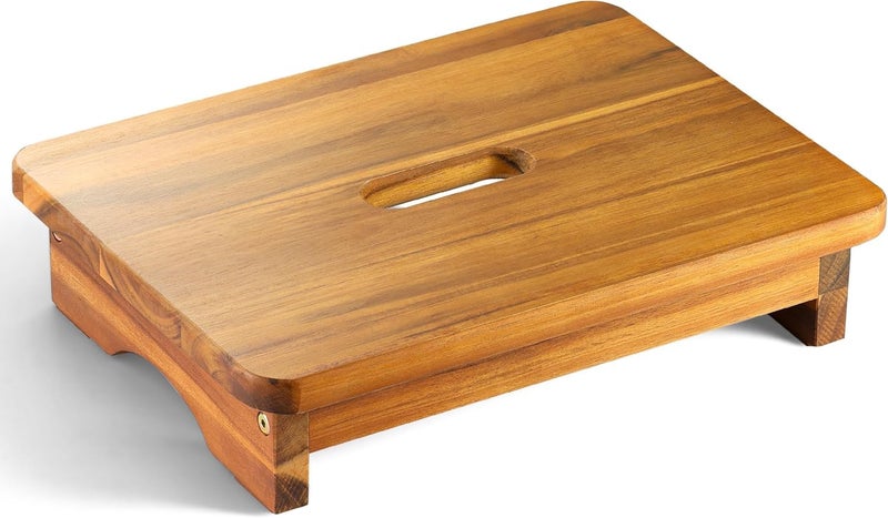Carpentray Wooden Step Stool, 3.5'' One Step Stool for Adults, Wooden Beside with 550 Lbs Load Capacity, Heavy Duty/Durable Construction Safe for Bedroom/Kitchen (3.5in Height) - Image 1