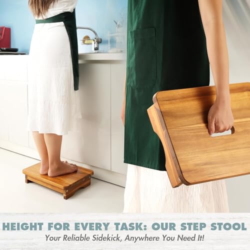 Carpentray Wooden Step Stool, 3.5'' One Step Stool for Adults, Wooden Beside with 550 Lbs Load Capacity, Heavy Duty/Durable Construction Safe for Bedroom/Kitchen (3.5in Height) - Image 5