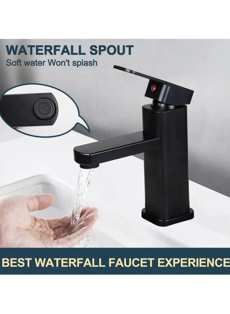 ارواق حنفية حمام سوداء عصرية - خلاط ساخن وبارد، حنفية حوض مربعة مثبتة على السطح للحوض أو حوض الاستحمام - Image 1