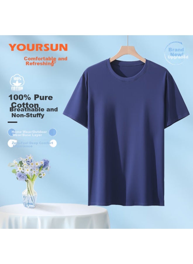 Your Sun Yiershuang Men's Summer Thin Cotton Short Sleeve T-shirt Casual Solid Color Breathable Sleepwear Top - Image 1