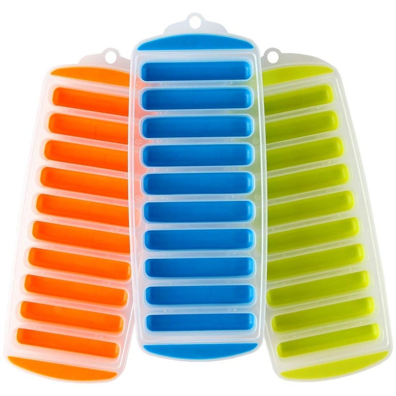 faas faas Water Bottle Long Stick Ice Cube Trays with Easy Push Pop Out Narrow Ice Stick Cubes Assorted Color Silicone Bottom Ice Stick Tray Pack of 3  - Image 1
