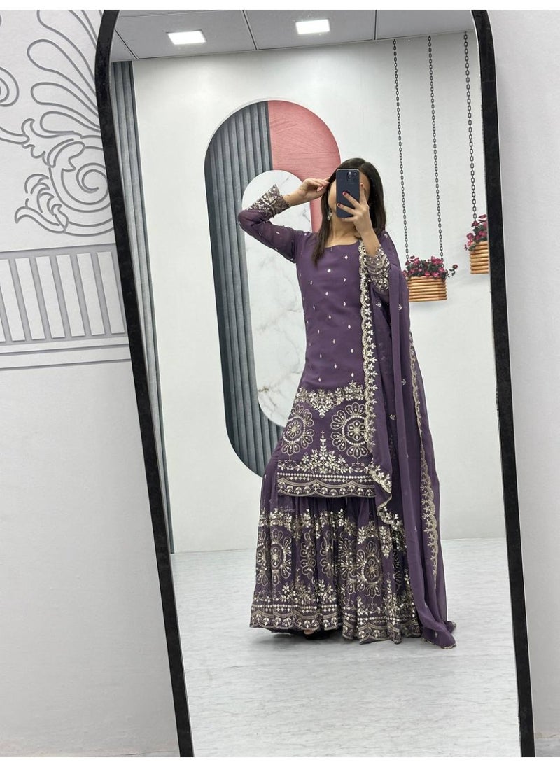 Super Asian "Celesté Charm – Designer Faux Georgette Sharara Suit with 7mm Sequin Embroidery & Lace Dupatta"  - Image 5