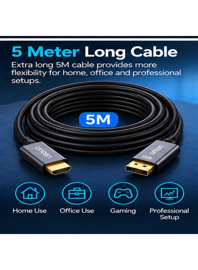 أونتن كابل ONTEN OTN-5160-5M (بطول 5 أمتار) لتحويل HDMI إلى DisplayPort؛ كابل نشط (Active) بموصلات HDMI (ذكر) وDP (ذكر) مزود بشريحة تحويل مدمجة، يضمن نقل فيديو مستقر لمسافات طويلة؛ مثالي للاستخدام مع الشاشات، وشاشات العرض الاحترافية، وقاعات الاجتماعات المكتبية، والفصول الدراسية، وأنظمة المسرح المنزلي، ومنصات الألعاب. - Image 4