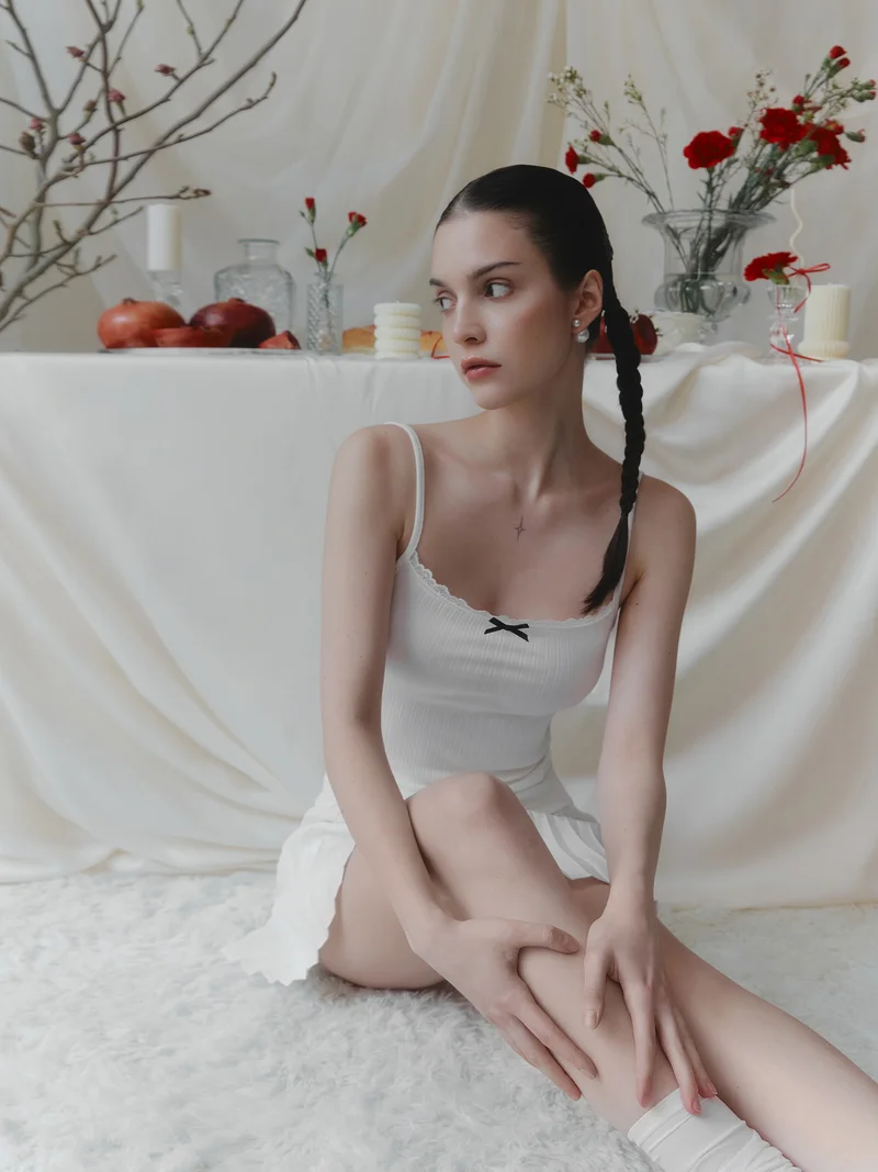 Lichi Strappy top with openwork braid and bow at collar