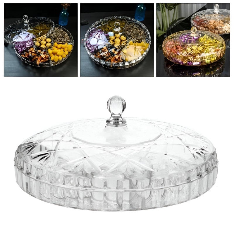 Dishwasher Safe Tasali Tray - High Quality Divided Acrylic Tray with Lid, Perfect for Serving Snacks Like Nuts, Sweets, and Gnats, Designed for Easy Entertainment (Round) - Image 5