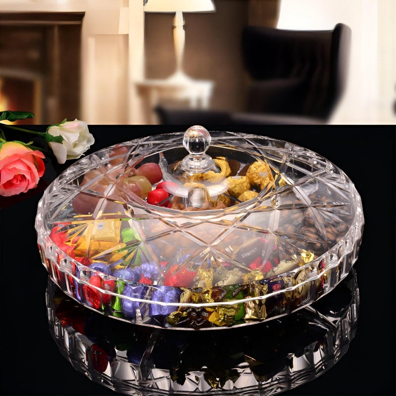 Dishwasher Safe Tasali Tray - High Quality Divided Acrylic Tray with Lid, Perfect for Serving Snacks Like Nuts, Sweets, and Gnats, Designed for Easy Entertainment (Round) - Image 1
