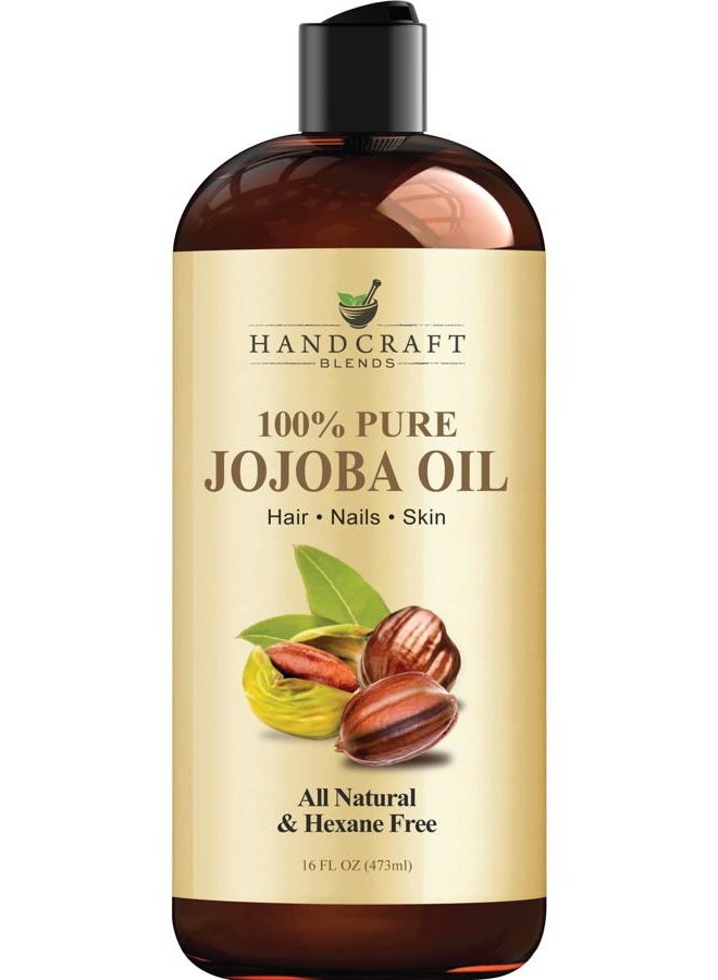 handcraft Blends Jojoba Oil - Cold-Pressed 16 Fl Oz - 100% Pure and Natural Premium Grade Carrier Oil for Skin and Hair - Body Massage - Hexane-Free - Hair Relaxer for Tight Curls  - Image 1
