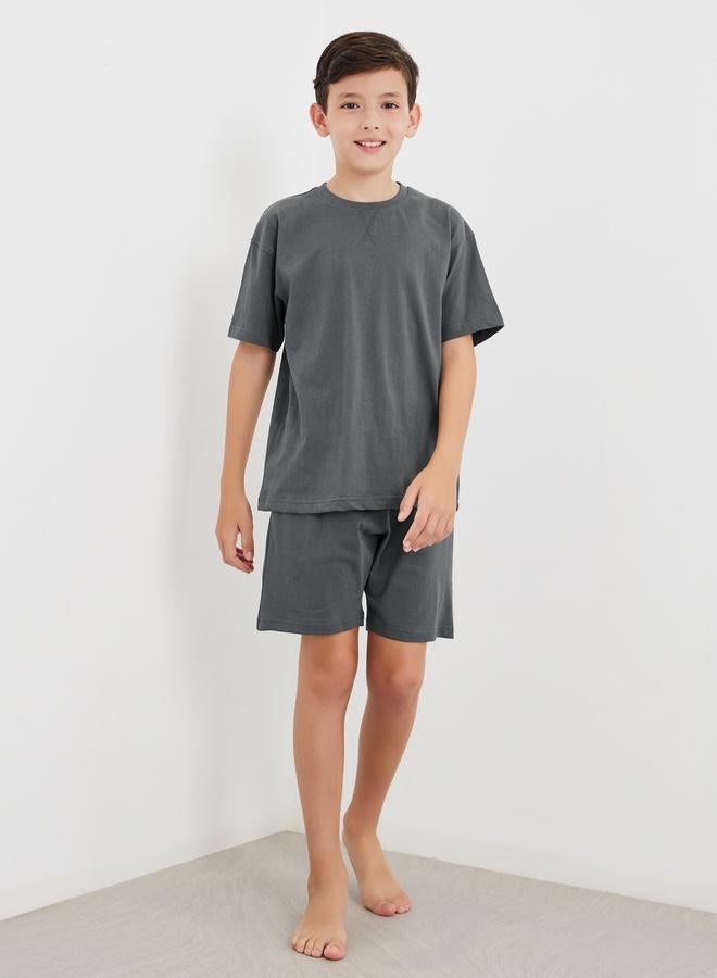 Styli Solid Cotton T-Shirt and Shorts Set - Image 1