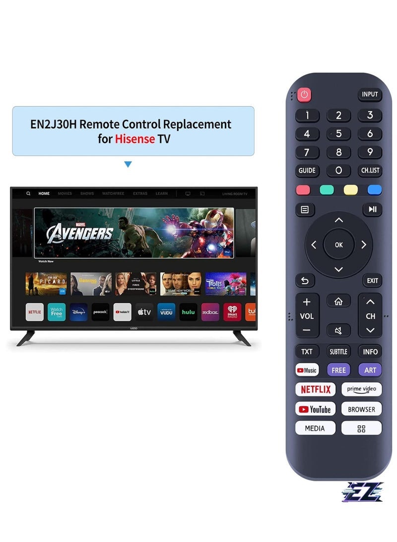 PopZa Replacement Remote Control EN2J30H for Hisense Vida Smart TV, Compatible with 32A45GV 40H5G 40A4GV 40A40GV 40A40GMV 40H55G 40A4HV 40A4070GMV 43H6G 43H77G 43V6G 43A60G 43A60TA60H 43A60GMV 43A6010GMV with battery - Image 2