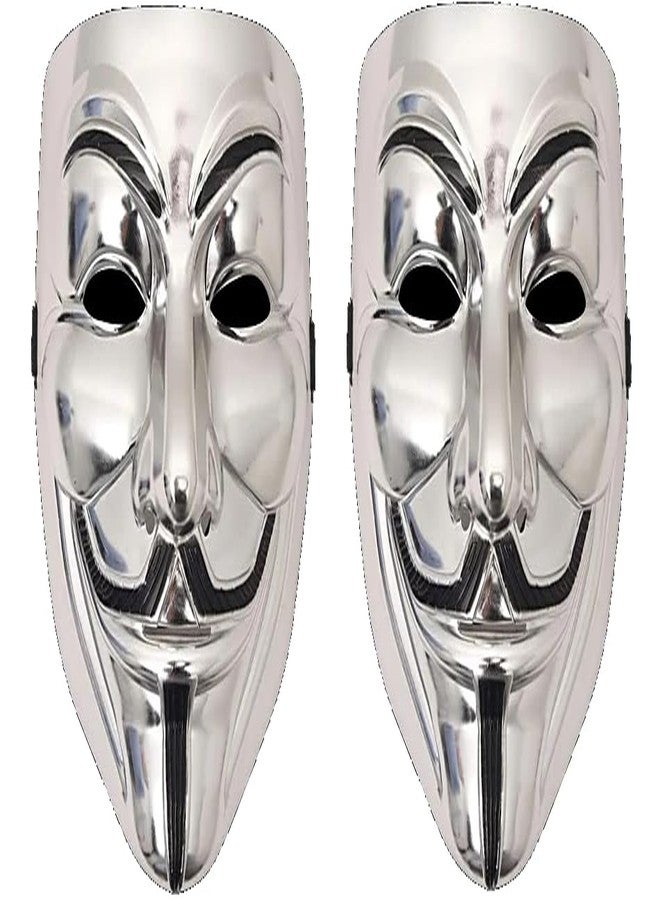 ASBK Multi Color Plastic Cyberpunk Hacker Halloween Christmas and Event Theme party/Cosplay Mask (Pack of 2 Silver) - Image 1
