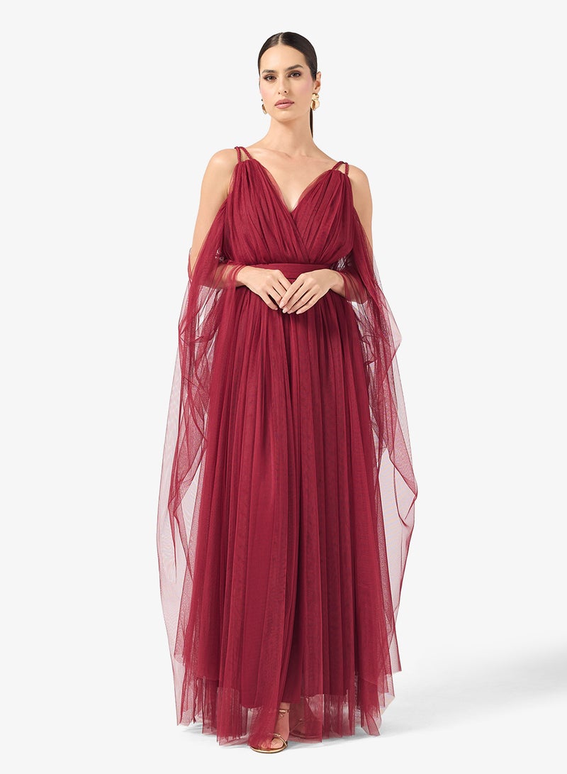 Ella Limited Edition Cold Shoulder Evening Dress With Exaggerated Sleeves - Image 4
