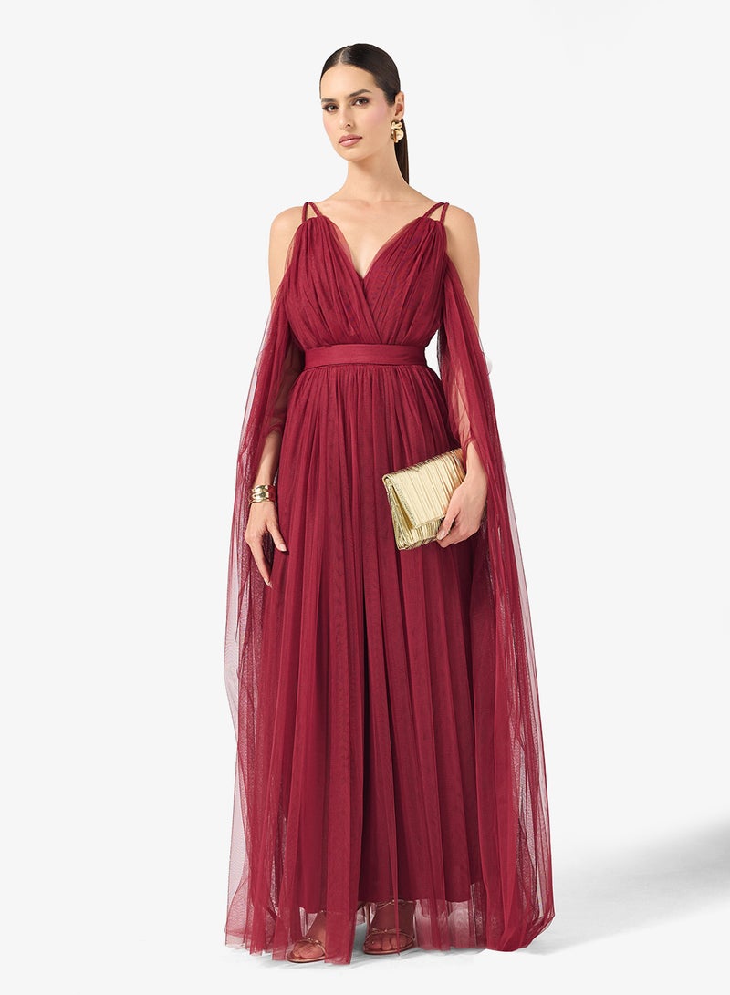 Ella Limited Edition Cold Shoulder Evening Dress With Exaggerated Sleeves - Image 1