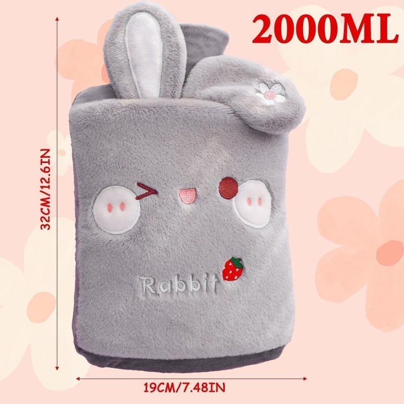 KASTWAVE Cute Rabbit Hot Water Bottle with Soft Plush Cover, 2L Reusable Hot Water Bottles for Kids, Teens & Adults, Super Soft Fluffy Cartoon Cover, Removable & Washable for Comfort and Warmth (Gray) - Image 5