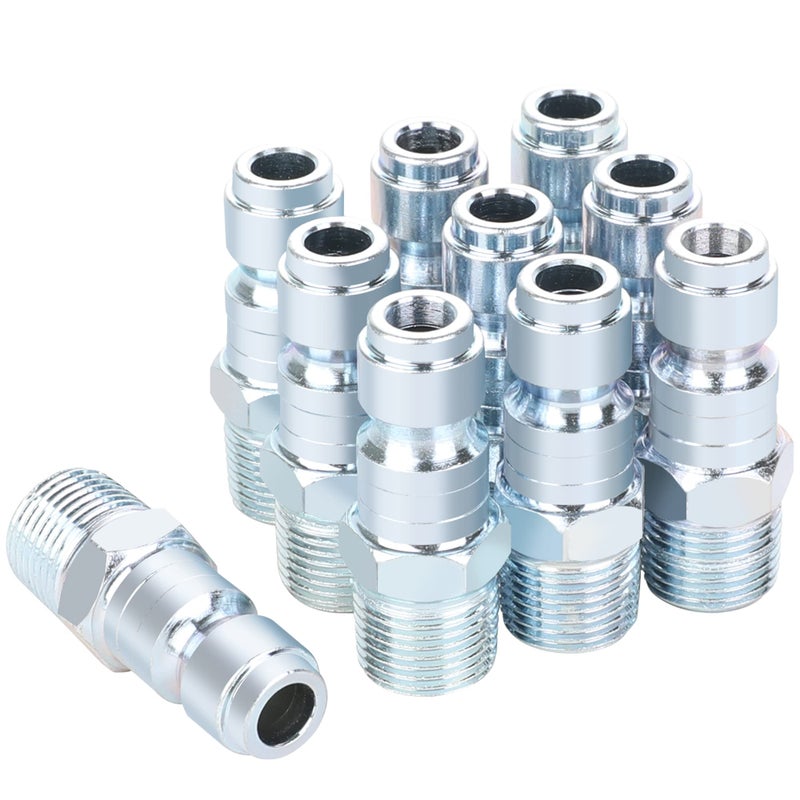 JOROY 38 Air Compressor Hose Fittings Automotive TType 38 Inch NPT Male Threads Size Steel Material 10 Pieces Air Plug Set