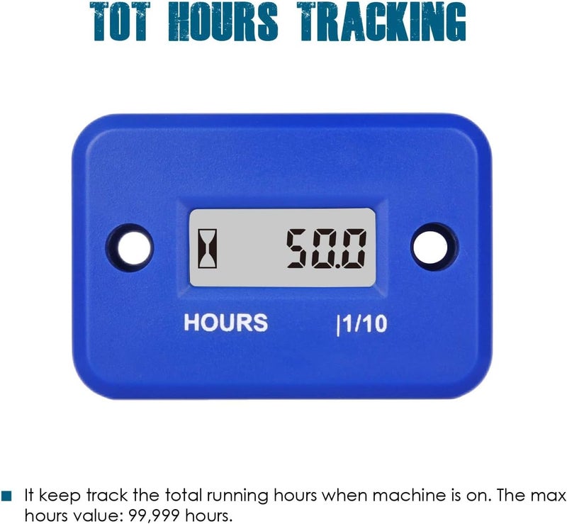 Runleader Digital LCD Waterproof Hour Meter for Small Engine,Track Oil Change Intervals, Generator,Lawn Mower,Outboard,ATV,Snow blowers,Marine,Dirt Ski,Motorcycle(HM006A-BU) - Image 2