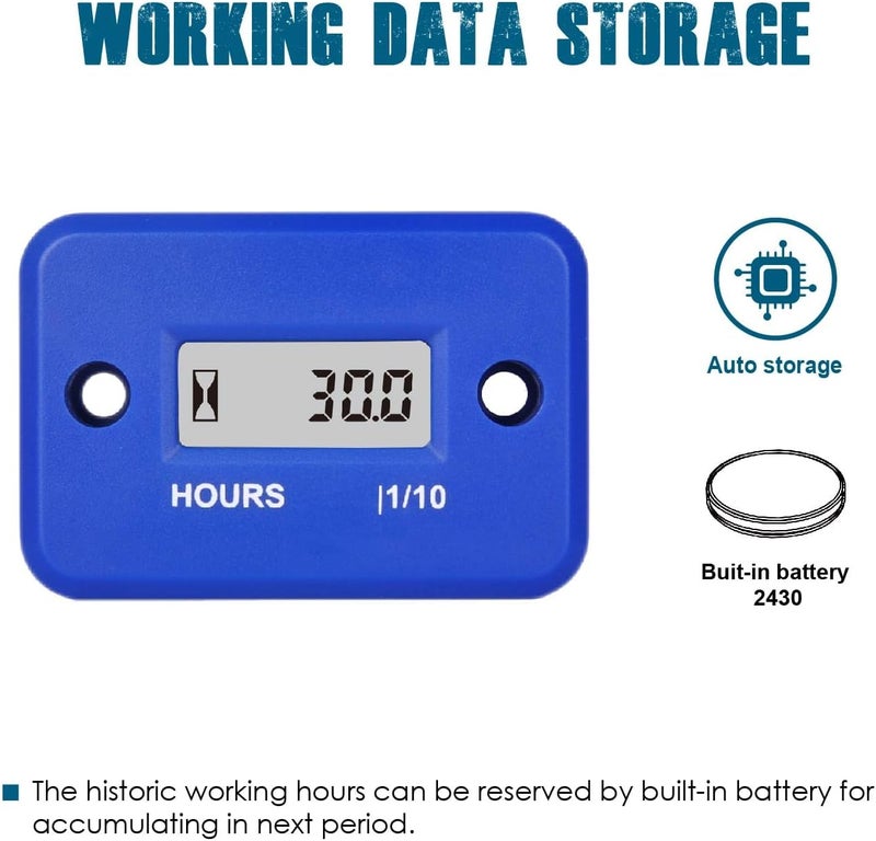Runleader Digital LCD Waterproof Hour Meter for Small Engine,Track Oil Change Intervals, Generator,Lawn Mower,Outboard,ATV,Snow blowers,Marine,Dirt Ski,Motorcycle(HM006A-BU) - Image 3