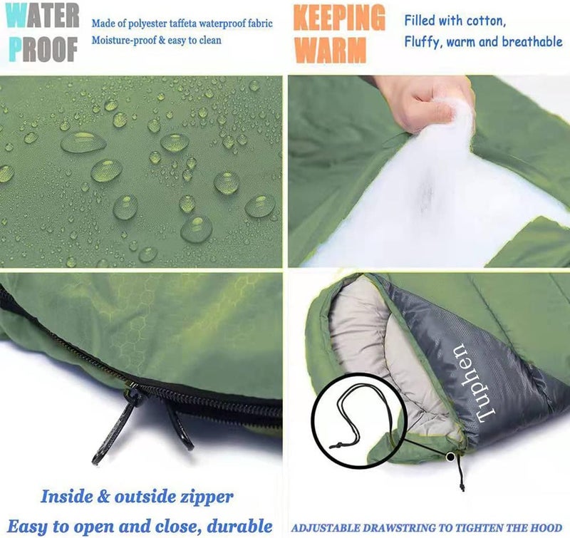 tuphen - Sleeping Bags for Adults Kids Boys Girls Backpacking Hiking Camping Microfiber Liner, Cold Warm Weather 4 Seasons Indoor Outdoor Use, Lightweight & Waterproof - Image 2