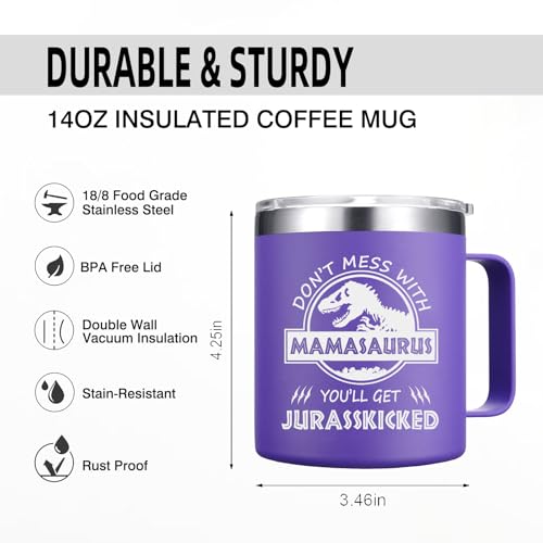 Abledn Gifts for Mom - Don'T Mess With Mamasaurus You'll Get Jurasskicked Coffee Mug - Gifts for Mom from Daughter, Son - Birthday for Mother (14Oz,Purple) - Image 4