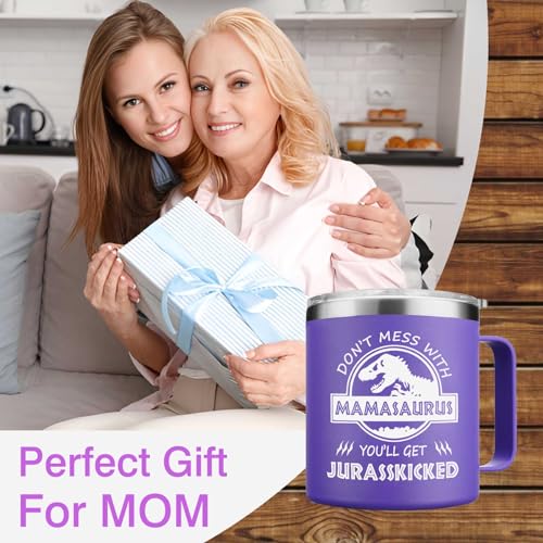 Abledn Gifts for Mom - Don'T Mess With Mamasaurus You'll Get Jurasskicked Coffee Mug - Gifts for Mom from Daughter, Son - Birthday for Mother (14Oz,Purple) - Image 2
