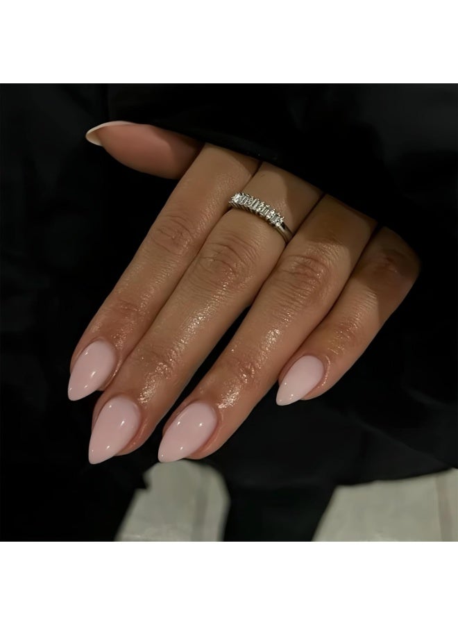 JOSQUEWNN 30pcs Press On False Nails,Short Pink Almond-Shaped Nails,Nails For Effortless Style And Sophisticated Look, Acrylic Nails With Glue Kit.Reusable Salon Quality Stick On Nails For Women. - Image 1