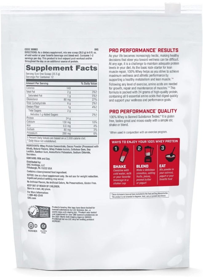 GNC Pro Performance 100 Whey Protein Chocolate Supreme 12 Servings  - Image 2