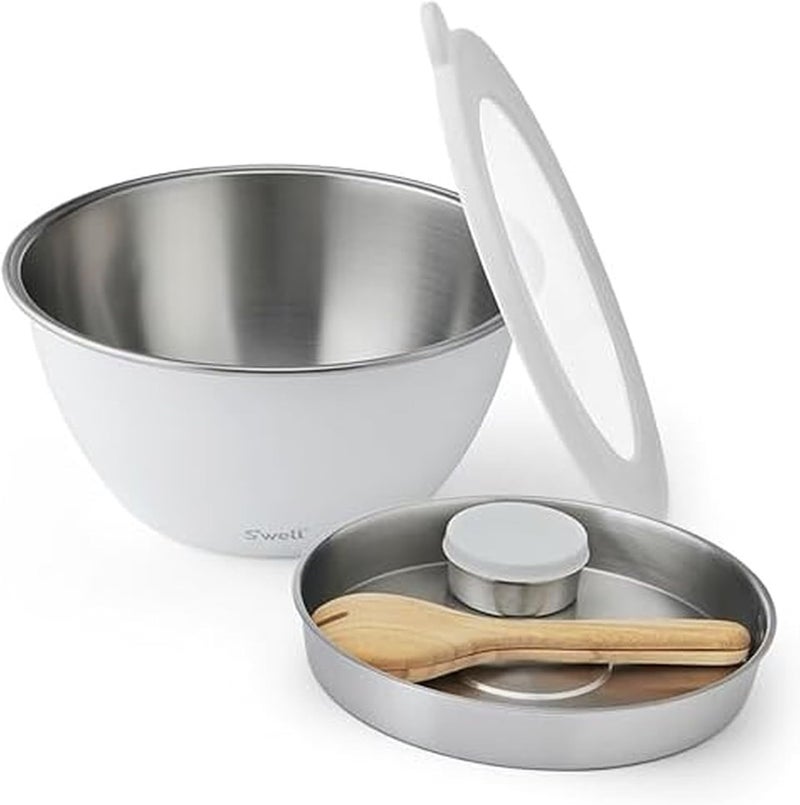 S'well Stainless Steel Salad Bowl Kit XL 184oz, Angel Food, Includes 5oz Canister For Dressing, Serving Utensils, and Removable Tray, Leakproof, Easy to Clean, Dishwasher and Refrigerator Safe - Image 1