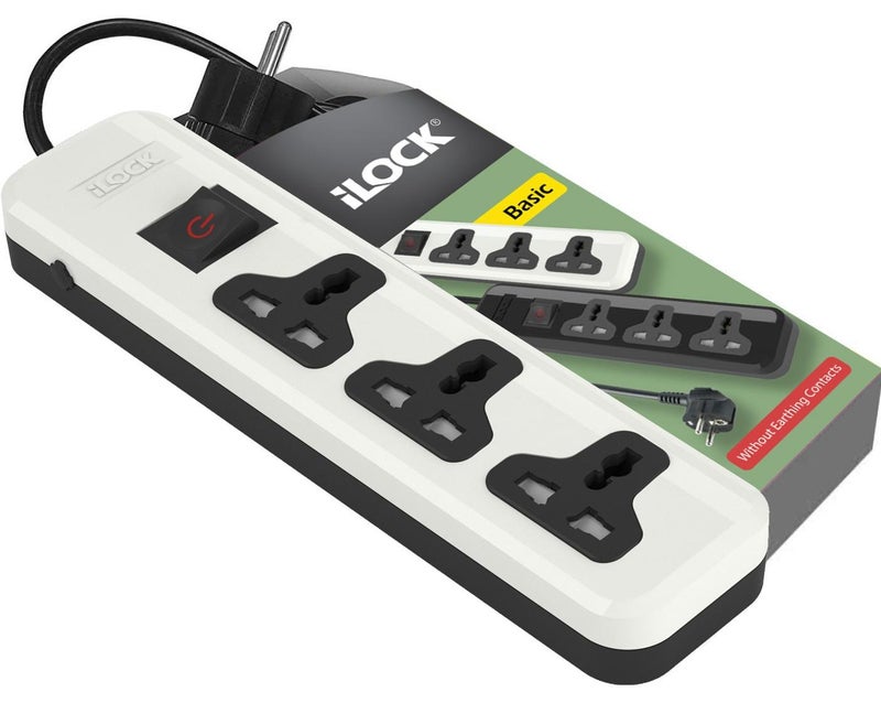 iLOCK power strip 3 universal outlets without earthing - (Basic) (Multicolor) - Image 1
