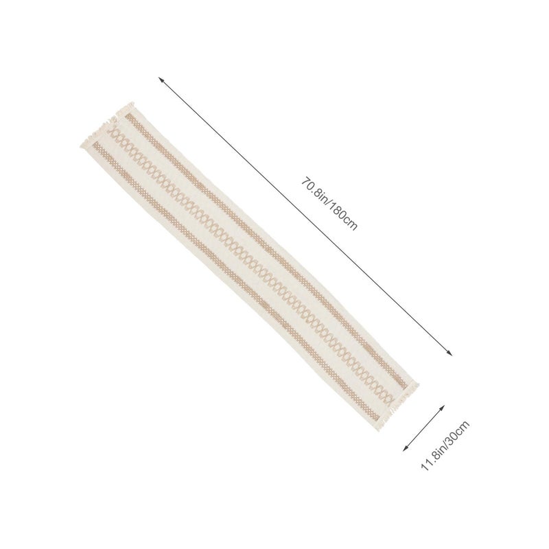 Cotton Linen Table Runner with Woven Stripes and Tassels 180x30cm for Dining Holiday Decoration - Image 3