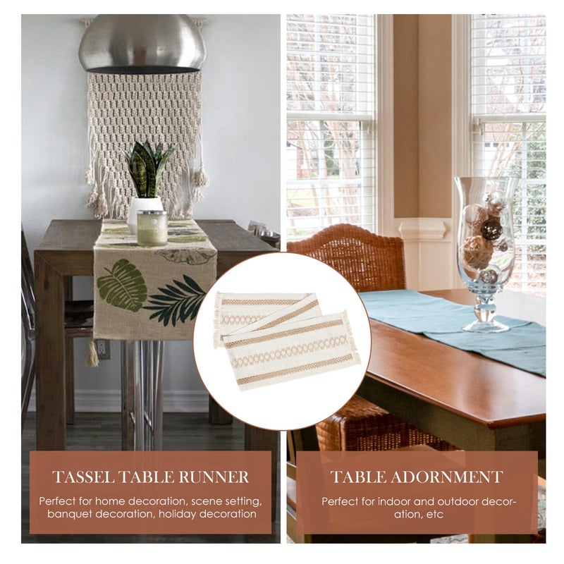 Cotton Linen Table Runner with Woven Stripes and Tassels 180x30cm for Dining Holiday Decoration - Image 4