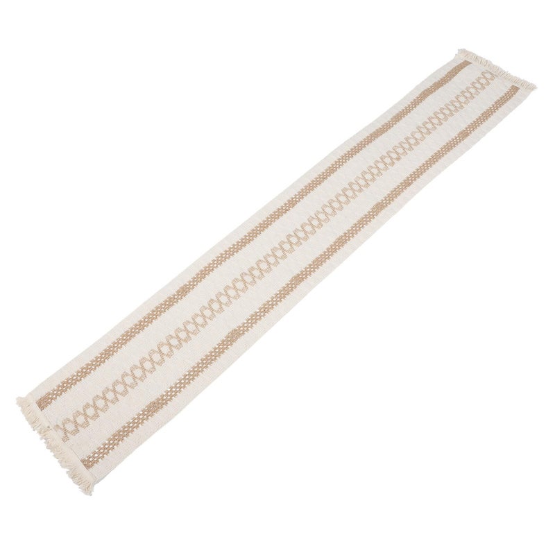Cotton Linen Table Runner with Woven Stripes and Tassels 180x30cm for Dining Holiday Decoration - Image 2
