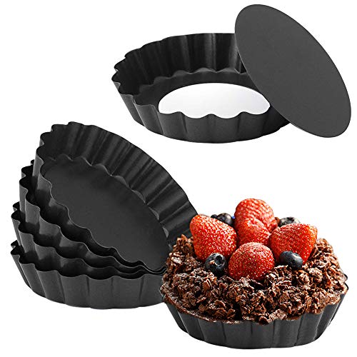 Cyimi Mini Tart Pan Set of 6, Non-Stick 4 Inch Quiche Pan, Removable Bottom Tart Pan for Pies, Quiche Bakeware, Cheese Cakes, Desserts and more - Image 1