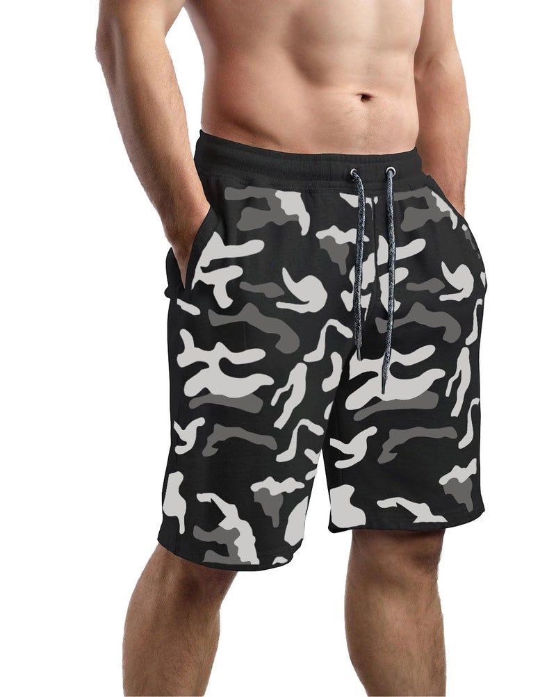 hotfits Men's Black Cotton Regular Shorts - Workout, Gym, Running, Yoga and Sports Shorts - Camouflage Printed - Image 4