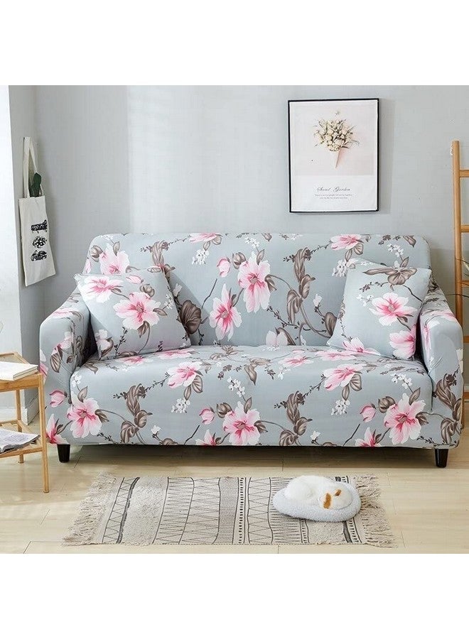 Lukzer Universal 4 Seater Sofa Cover with 2 Pillow Case 140 GSM Big Elasticity Slipcover for Couch Protector Stretchable (Pink Flower Design/230-300cm) SC-013-04 - Image 1