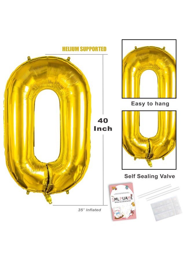 Smlpuame 40 inch Number Balloon 0-9 Gold Large Number 0 Balloons,Digital Balloons for Birthday Party Celebration Decorations Supplies, Helium Foil Number Balloons for Wedding Anniversary - Image 4